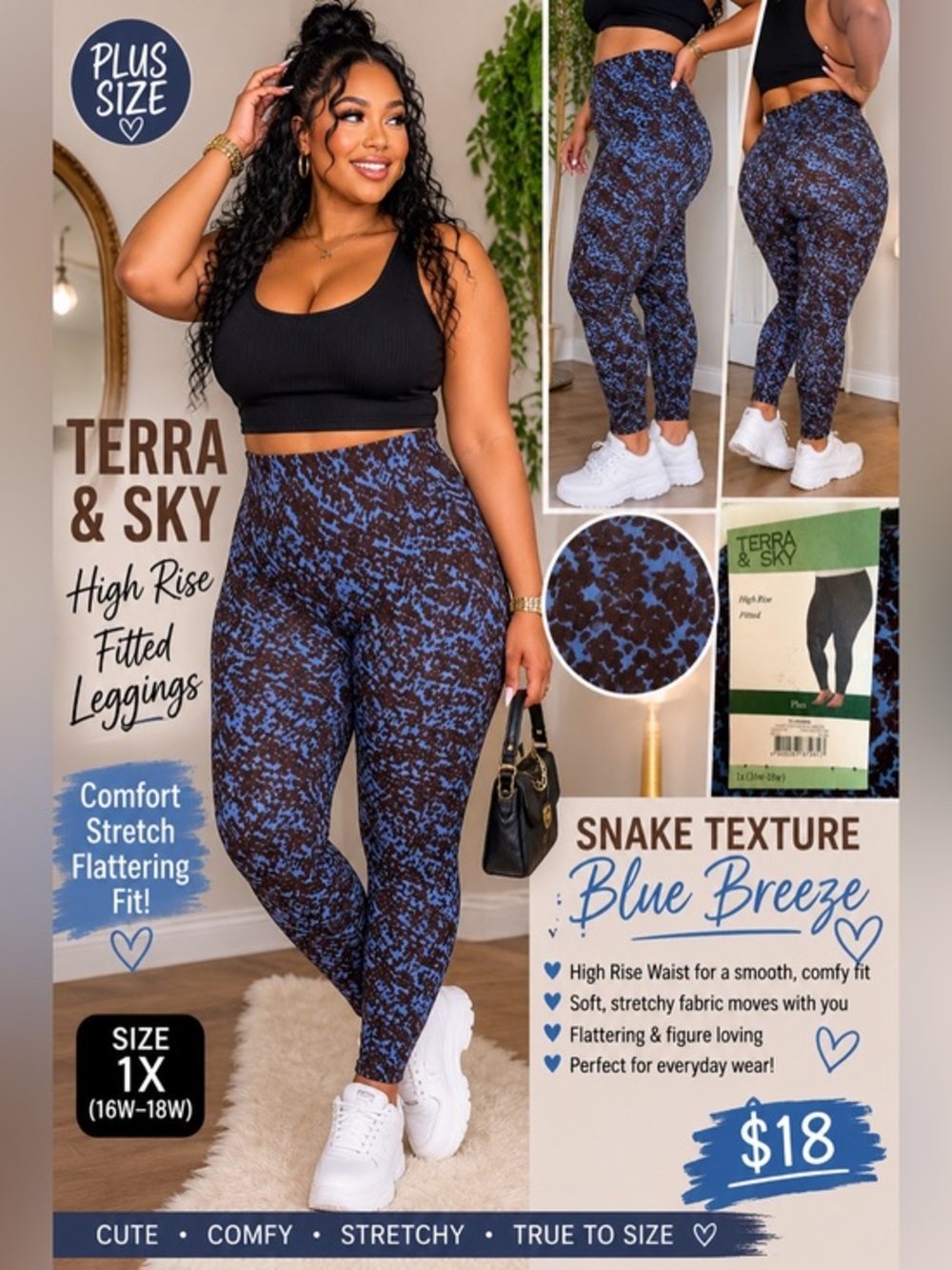 Terra & Sky Blue Breeze Snake-Print High-Rise Leggings - Plus 1X 16W-18W
